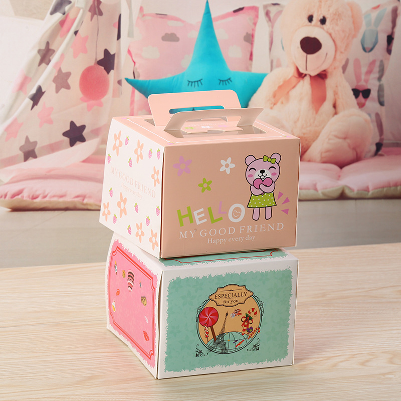 新款卡通蛋糕盒半透明加厚纸质烘焙盒三合一学生儿童可爱手提礼盒