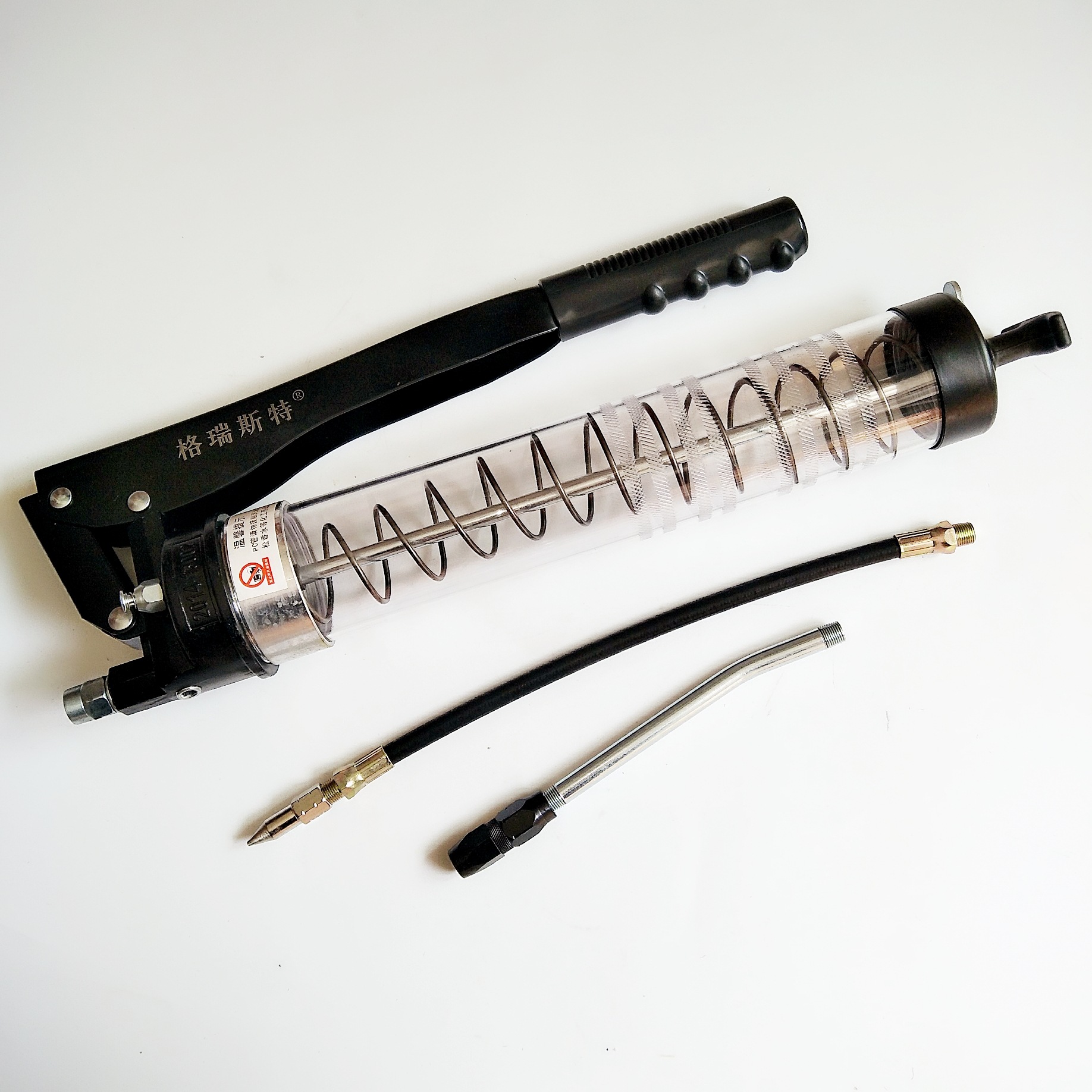 现货PC透明黄油枪双活塞拉杆防爆耐摔工程机械润滑专用万向耐高压
