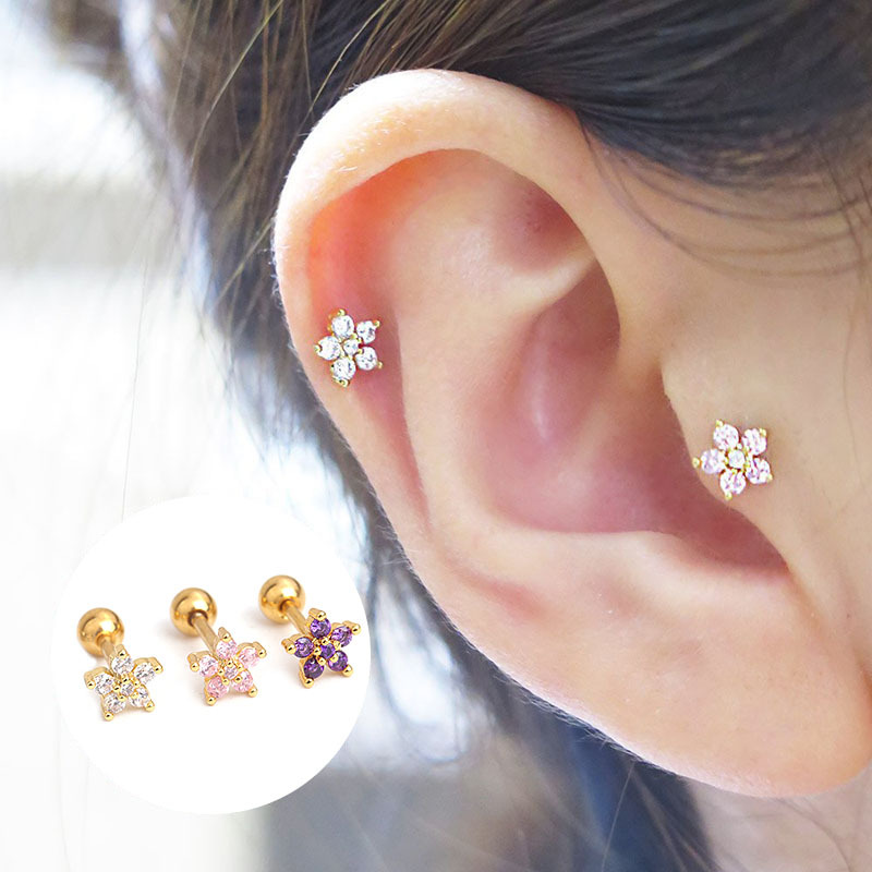 Double-sided Flower Puncture Earrings Stainless Steel Ear Studs_voghion.com
