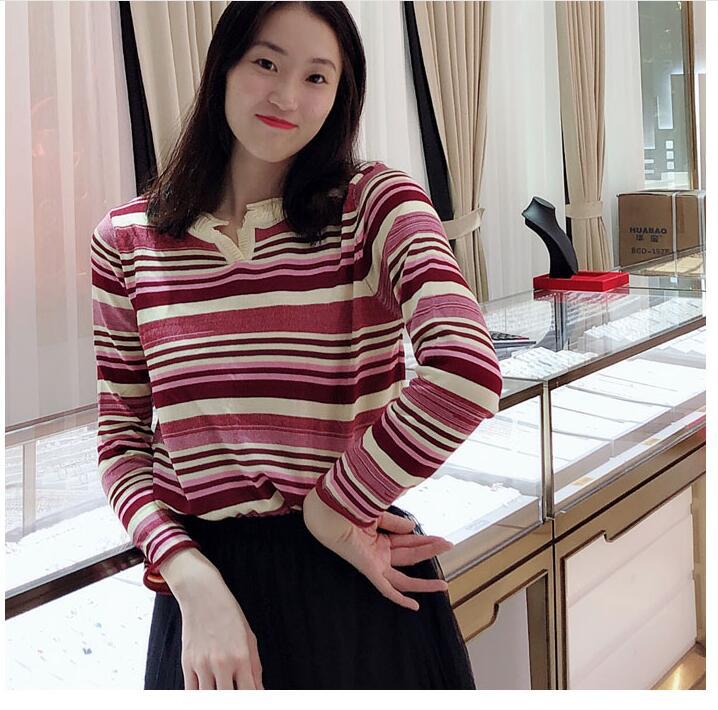 Korean Long-Sleeved loose Striped Knit Top Bottoming Shirt NSYF1080