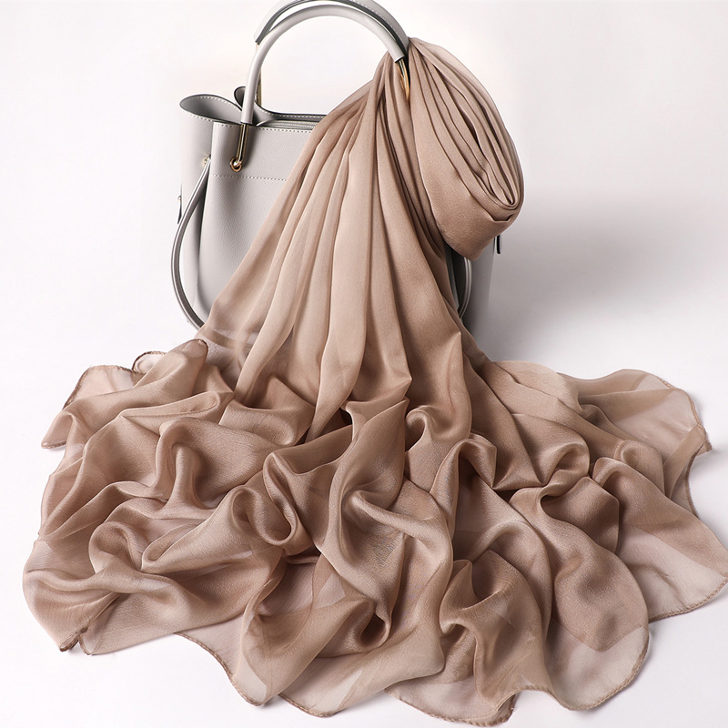 Sciarpa solida Sciarpa da donna in seta imitazione di grandi dimensioni con protezione solare Sciarpa da spiaggia in crêpe liscia versatile e sottile_voghion.com