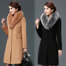 韩版新款毛呢女大衣中长款呢子毛领风衣外套修身显瘦eBay一件代发