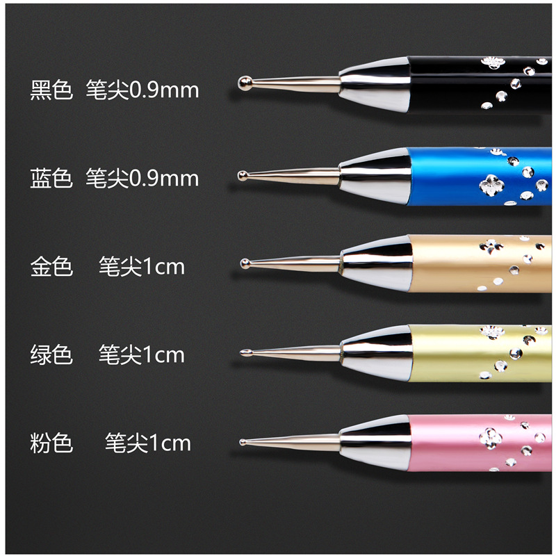 Herramientas de uñas al por mayor varilla de metal pluma de taladro de uñas pluma de flor de doble cabeza flor aguja gancho pluma de flores 5 Pack