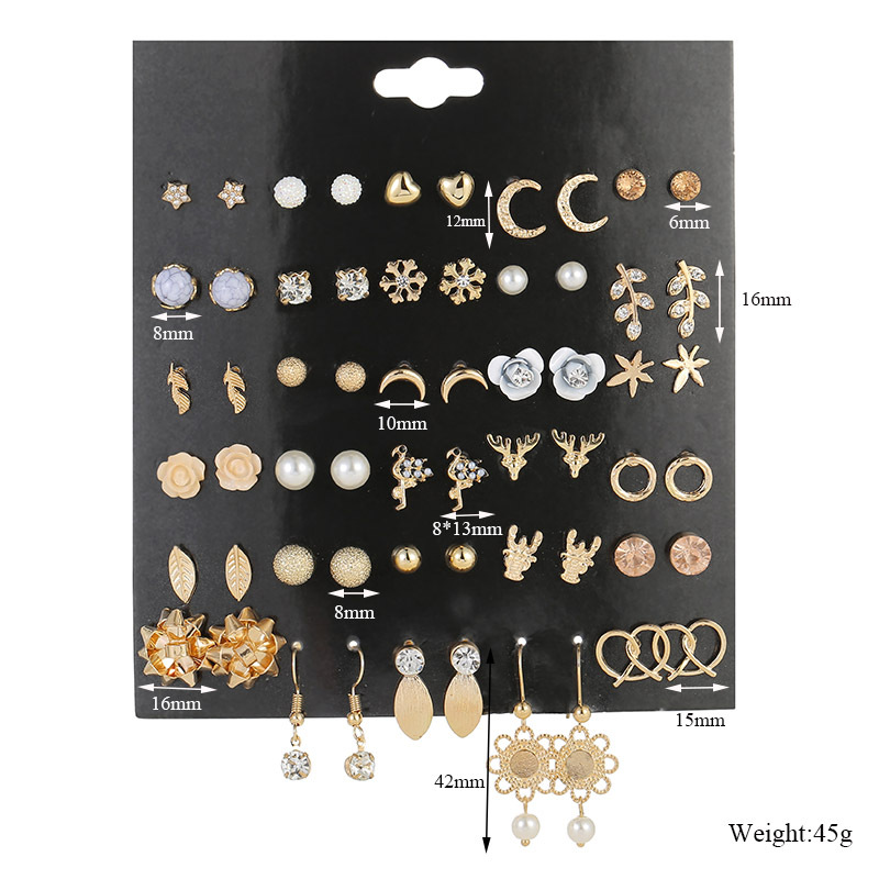 Earring Set Combination 30 Pairs Of Stud Earrings Crystal Peach Heart Moon Diamond Earrings Baroque display picture 1