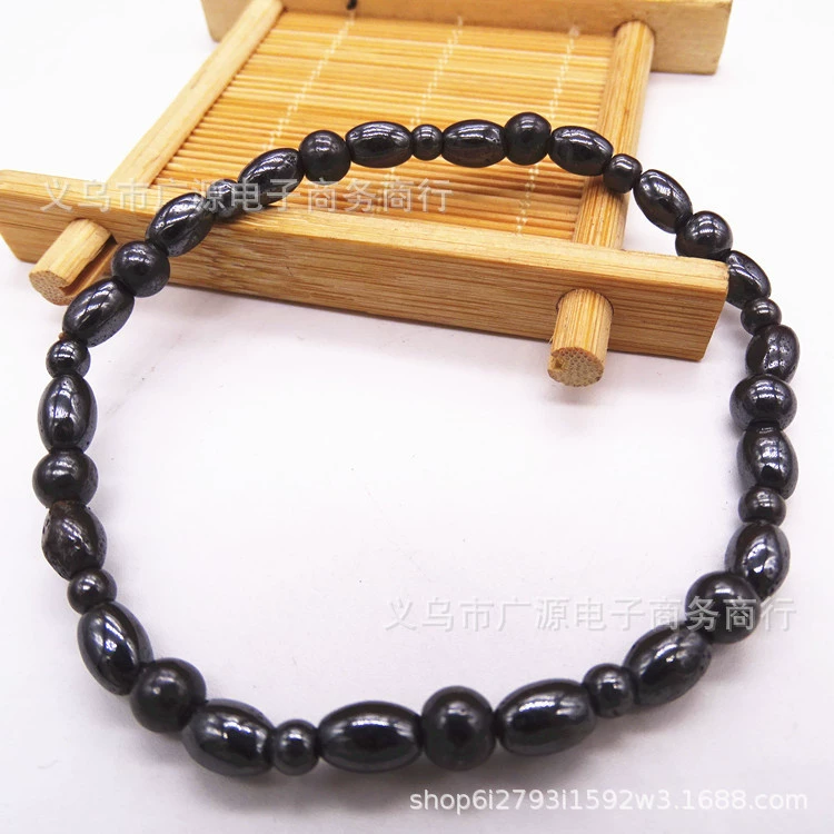 AliExpress Внешняя торговля Горячая Распродажа Черный Камень ножной браслет персонализированное Здравоохранение рисовые бусины магнит бисер ножной браслет в наличии оптом