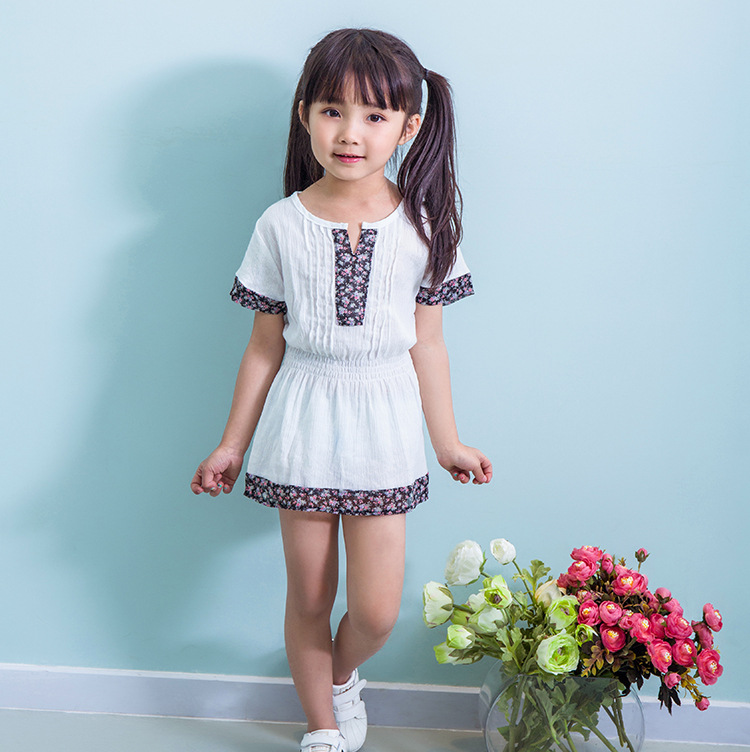 女童半袖韓版洋氣2019輕薄中大童純棉T恤棉麻半身裙特價壹件代發
