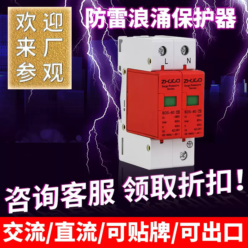 浪涌保护器家用电源电器防雷开关2P100KA电涌保护器