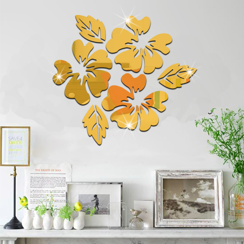 Adesivo de parede decorativo para casa, com fundo de TV 3D criativo e moderno, em formato de flor de hibisco, removível e fácil de fazer._voghion.com