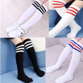 儿童运动白长筒袜男童中筒袜女童礼服袜学生袜子啦啦队袜条纹款