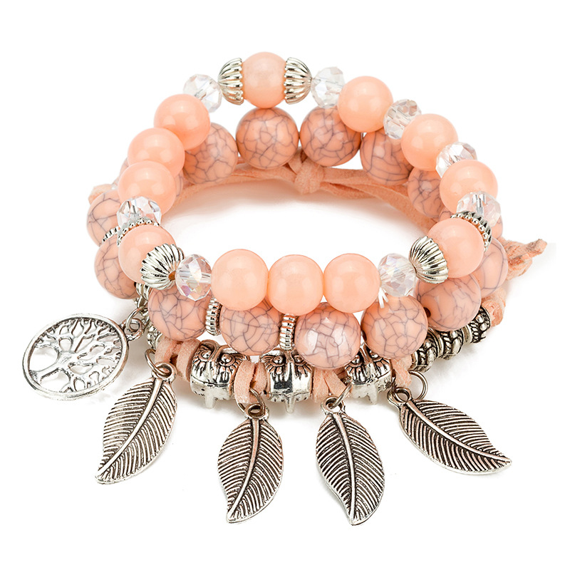 Fashion Leaf Tree Alloy Resin Glass Beaded Layered Women's Bracelets 1 Piece display picture 3