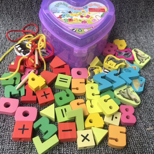 Love box beaded wooden early education infant hand-eye coordination toy beaded fruit animal threading beads