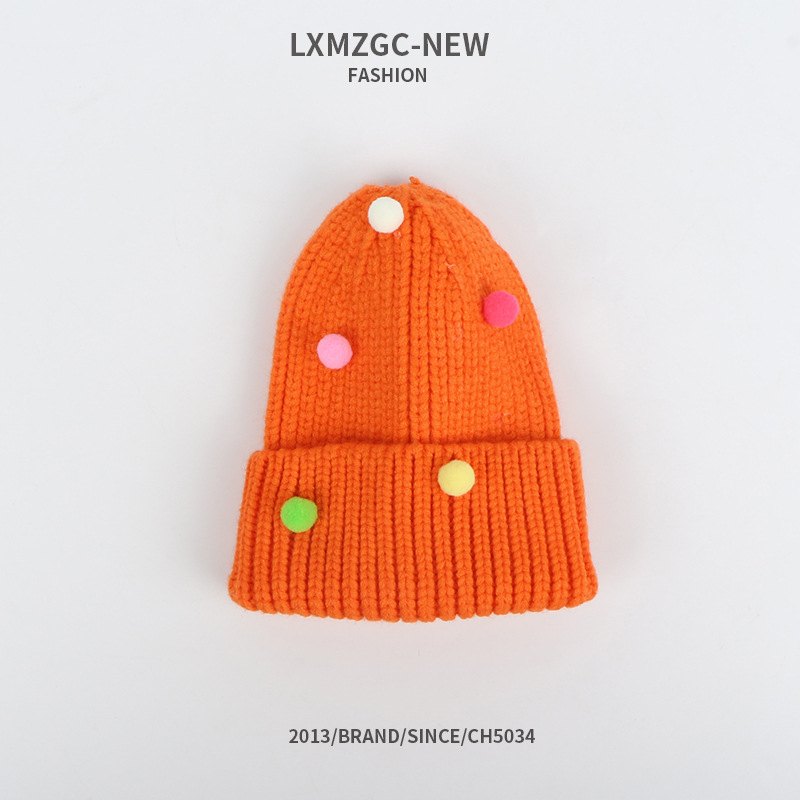 Invierno Espesado Cálido Coreano Color Caramelo Gorro De Punto Color Bola De Lana Gorro De Lana Rizado display picture 8