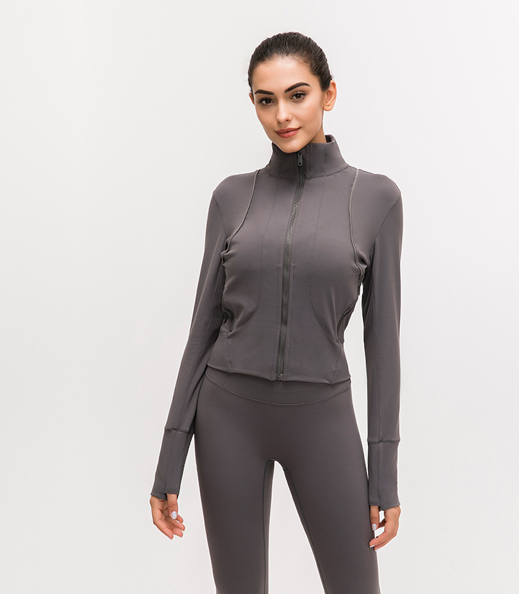 Women's standing collar sports jacket with long sleeve Yoga coat
