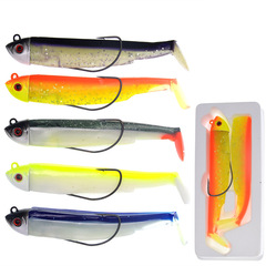 跨境2隻裝手工餌海釣魚頭鈎曲柄鈎軟魚餌鉛頭 擬餌T尾仿生路亞餌