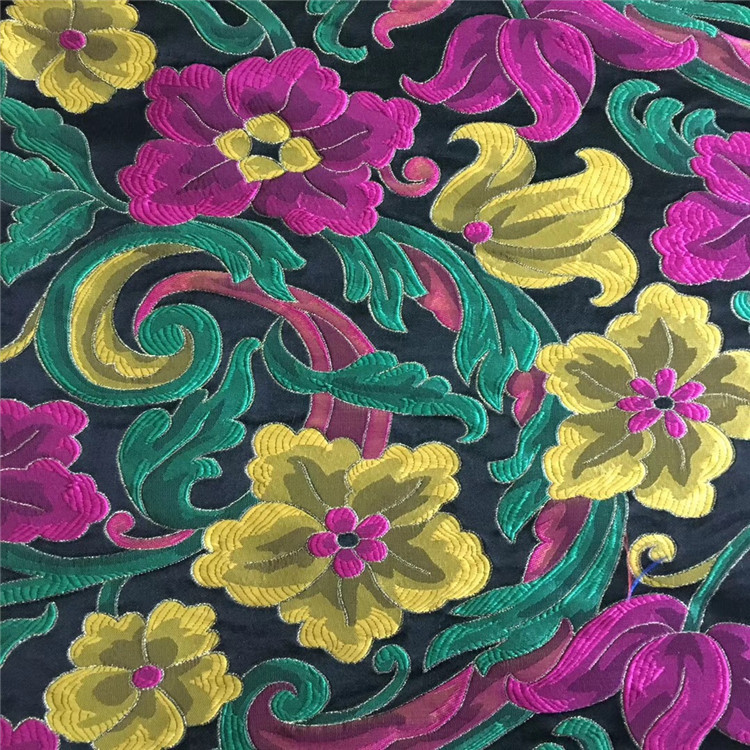 五彩花朵图案梭织色织提花布面料适用于服装装饰沙发布鞋子布