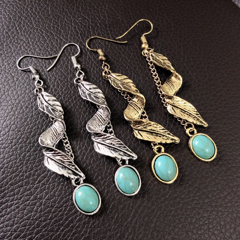 Wholesale Jewelry Vintage Style Leaf Alloy Turquoise Plating Ear Hook display picture 2