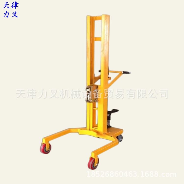 供应升高0.3/0.6/1.1米铁塑通用型油桶堆高车 手动圆装卸搬运机