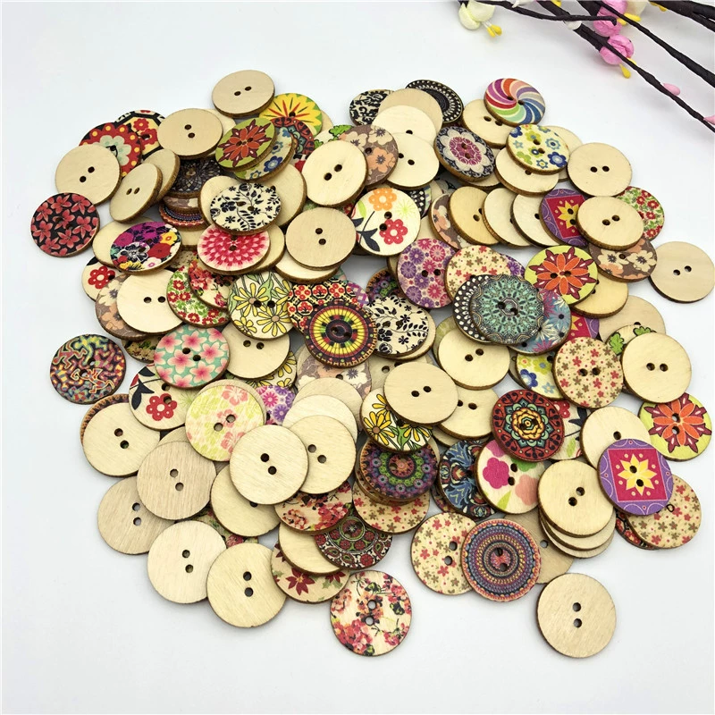 25 мм винтажные печатные два глаза Кнопки круглые деревянные кнопки аксессуары для одежды ручной работы декоративный материал