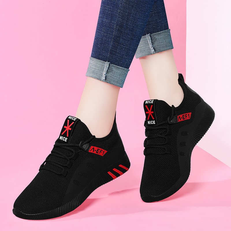 黑色女士运动鞋2019新款春网红休闲女鞋子韩版百搭平底跑步旅游鞋|ms