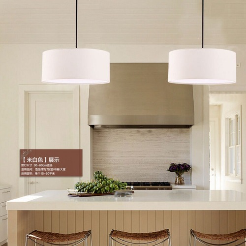 Modern simple fabric dining room chandelier Nordic living room lamp bedroom study linen fabric round single head chandelier