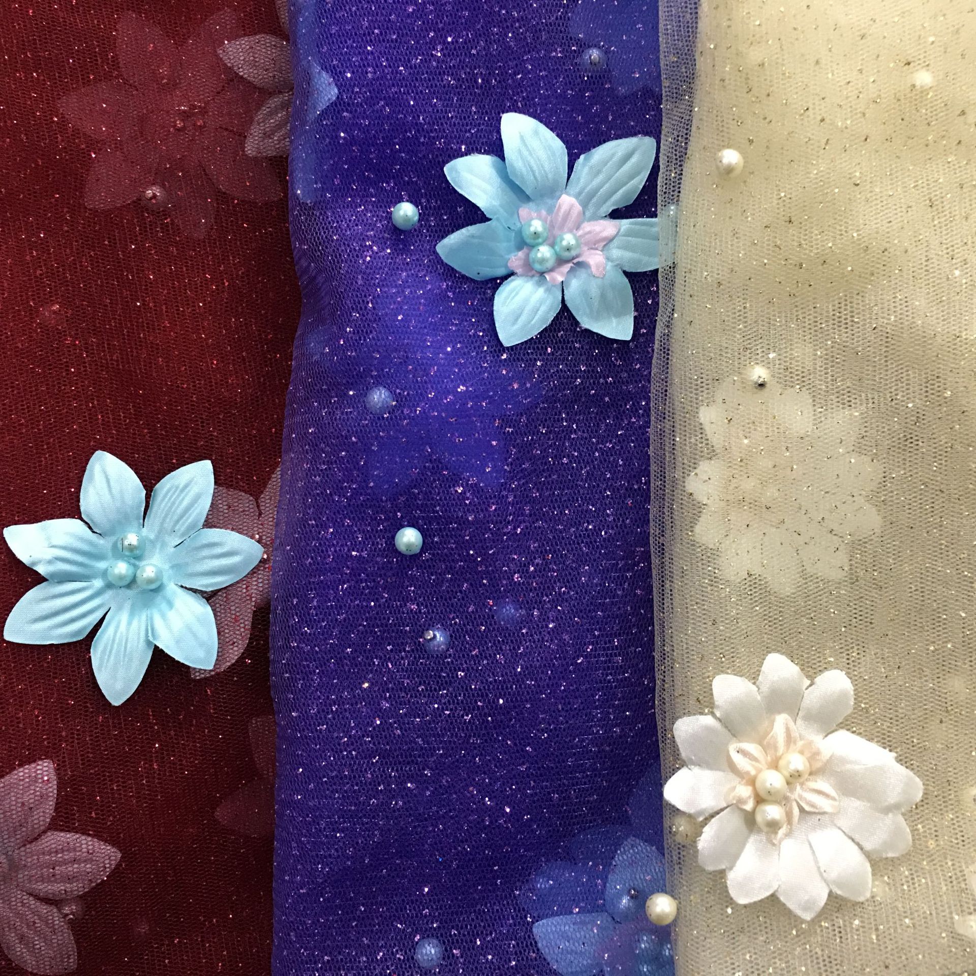 超美爆款网布钉珠   童装  舞台服装面料   网布绣花