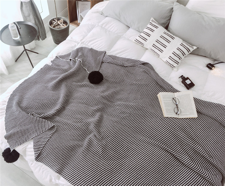Lehká luxusní severská jednoduchá celobavlněná černá keprová deka do hotelové ložnice, vlněná deka, povlečení_voghion.com