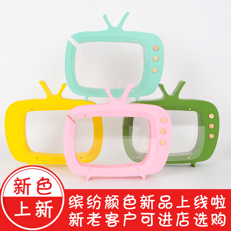 北欧ins木质新款电视机储蓄罐存钱罐儿童房摄影道具家居摆件礼品
