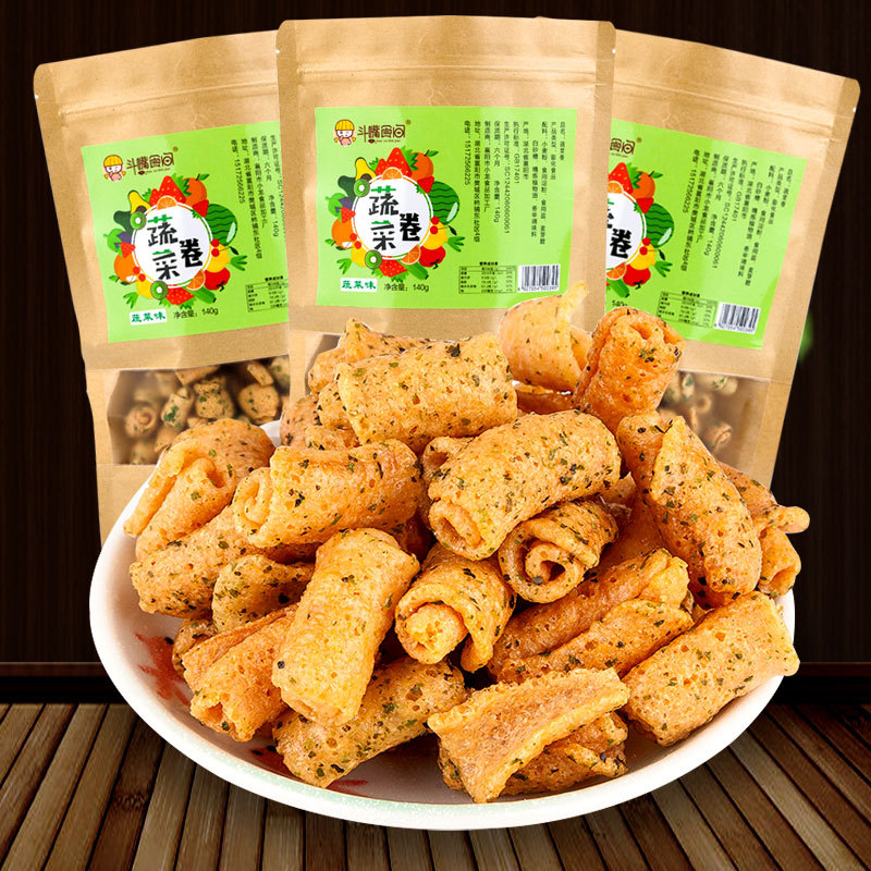 斗嘴食间蔬菜卷140g袋怀旧休闲膨化食品鱿鱼卷心酥网红办公零食