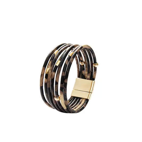 Браслет леопард Leopard LeatherBracelet кожаный браслет из кожи с бусинами и трубкой браслет с магнитной пряжкой