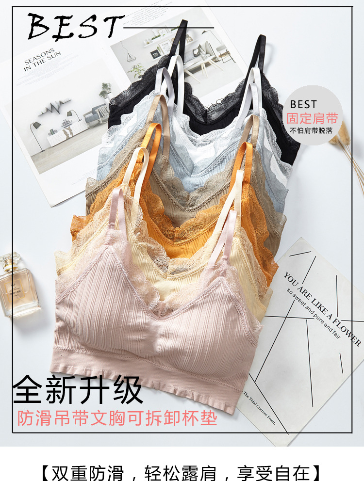 2020 new seamless ribbed lace adjustable back-hugging, popular women's bra with chest pads and no steel rings detail image 1