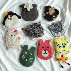 Nepalese Handmade Wool Felt DIY "Stamp It" Mini Fresh-Style Ethnic-Design Flower Coin Purse & Phone/Card Case