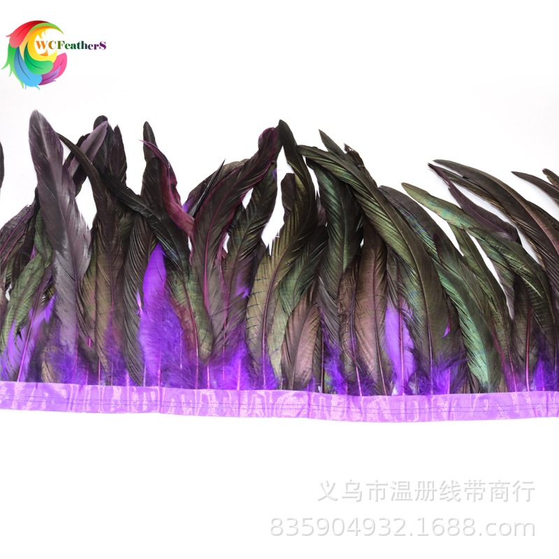温册羽毛厂家批发公鸡尾25-30cm花边双色效果泰国人妖服装专伯2米详情图9