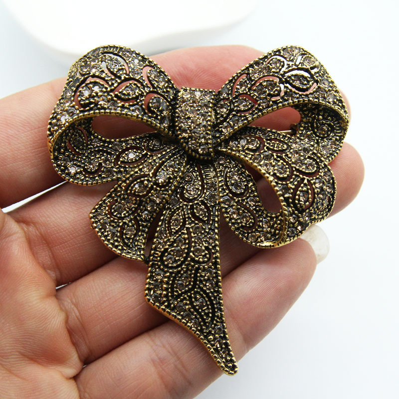 Spilla da donna con grande fiocco in strass neri di alta qualità, stile retrò europeo e americano, per il commercio estero_voghion.com