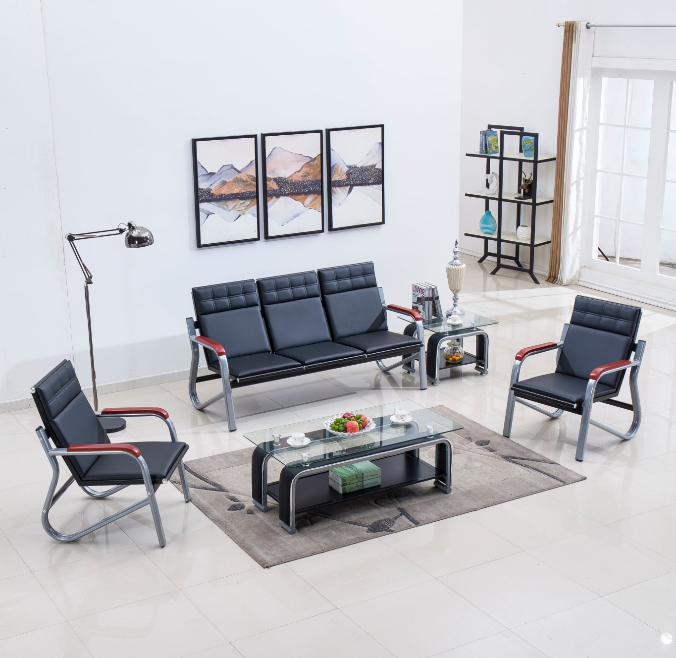 办公沙发茶几组合简约现代商务会客室接待室小户型折叠三人位沙发|ms