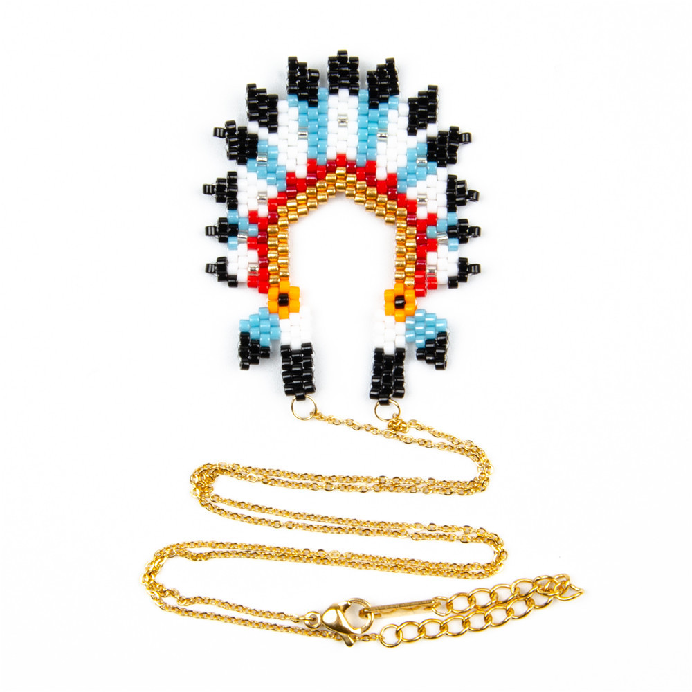 Ethnic Style Wild Beaded Rice Bead Woven Indian Chief Hat Necklace display picture 7