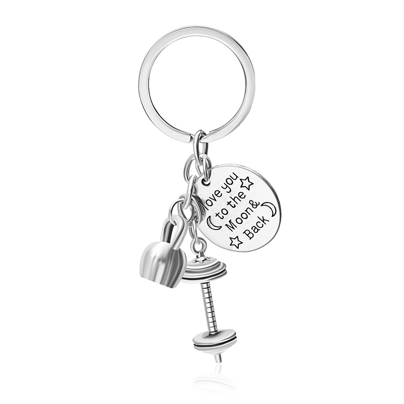 Explosion Keychain Personality Fitness Barbell Lettering Loveyou To The Moon Back Keychain Wholesale Nihaojewelry display picture 6