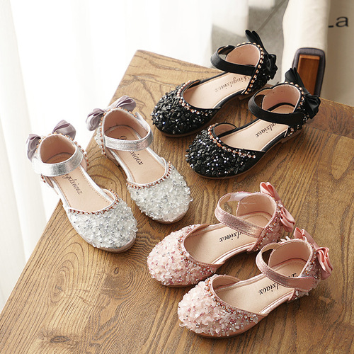 Summer New Korean Style Rhinestone Soft Sole Girls Half Sandals Princess Shoes Children's Shoes Spring Style Girls Leather Shoes