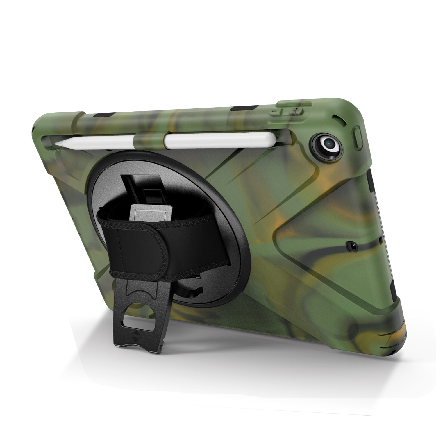 ipad 2017 带笔迷彩绿色横背侧面支架手带 副本.jp