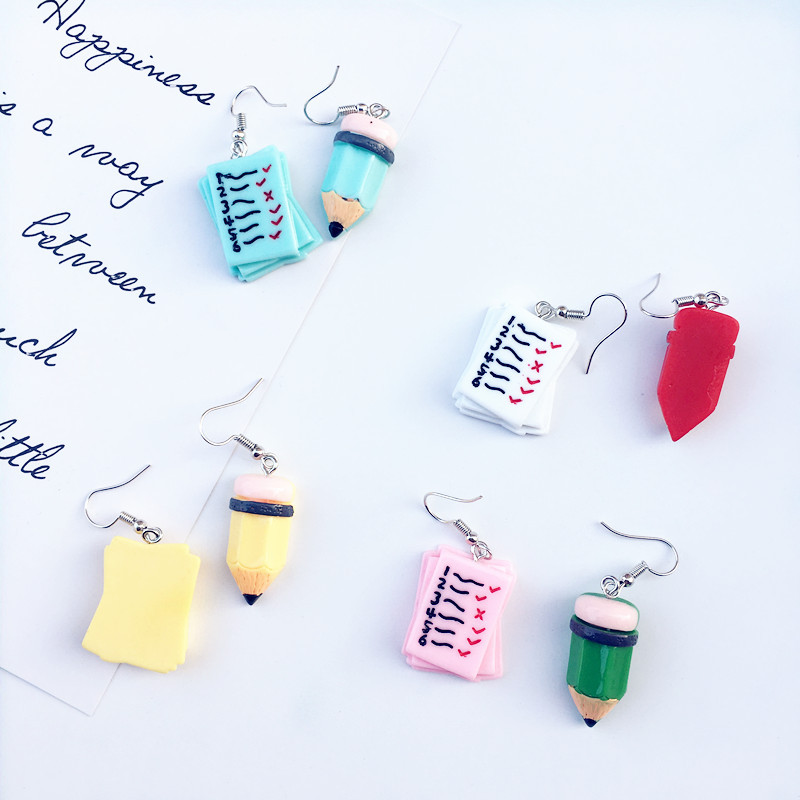 Geometric, pencil Pattern Women'S Gender 1 Pair Cartoon Style Geometric Pencil Resin Drop Earrings