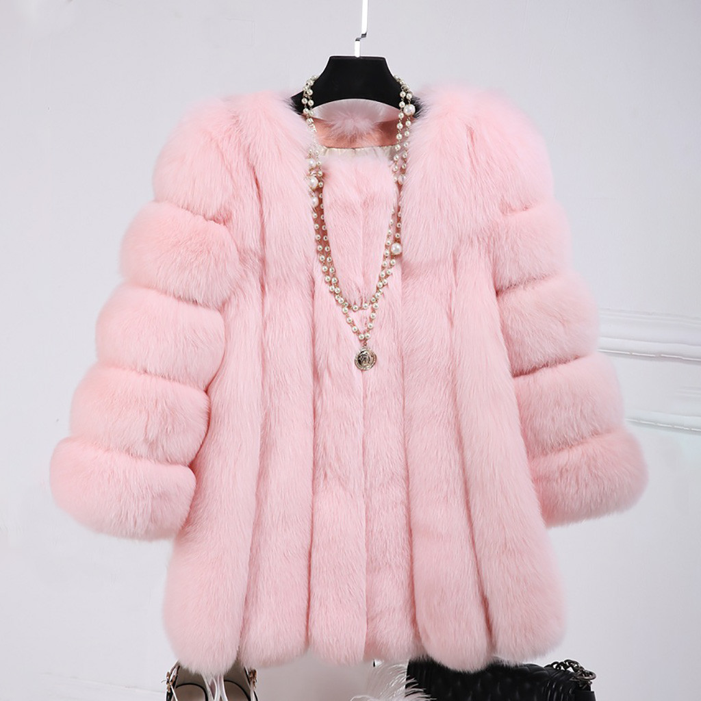 solid color faux fox fur mid-length coat nihaostyles clothing wholesale NSXSJ96504