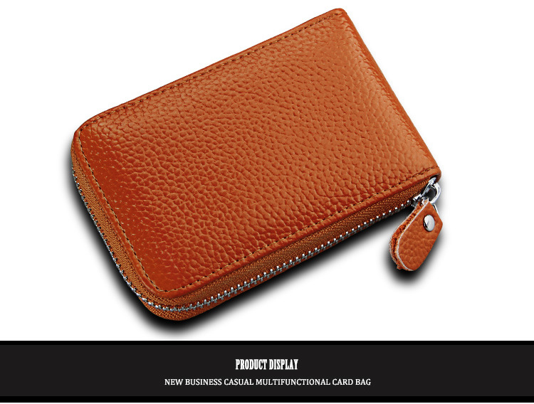 60g Weight Zipper Closure Type Business Occasion Genuine leather Material Solid Color Pattern Unisex Gender Coffee, Royal Blue, Orange, Dark Blue, Pink, Purple, Red, Green, Yellow, Black Color Unisex Solid Color Genuine Leather Coffee Royal Blue Orange Zipper Card Holders 4