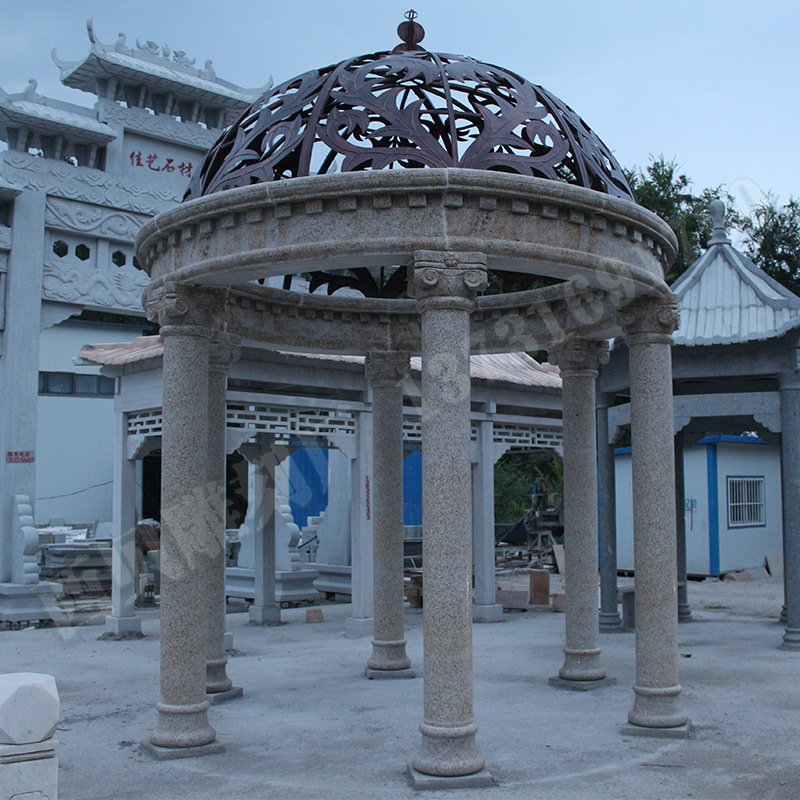 现货花岗岩石雕欧式凉亭 欧式罗马柱雕刻景观亭子西方简约凉亭|ru