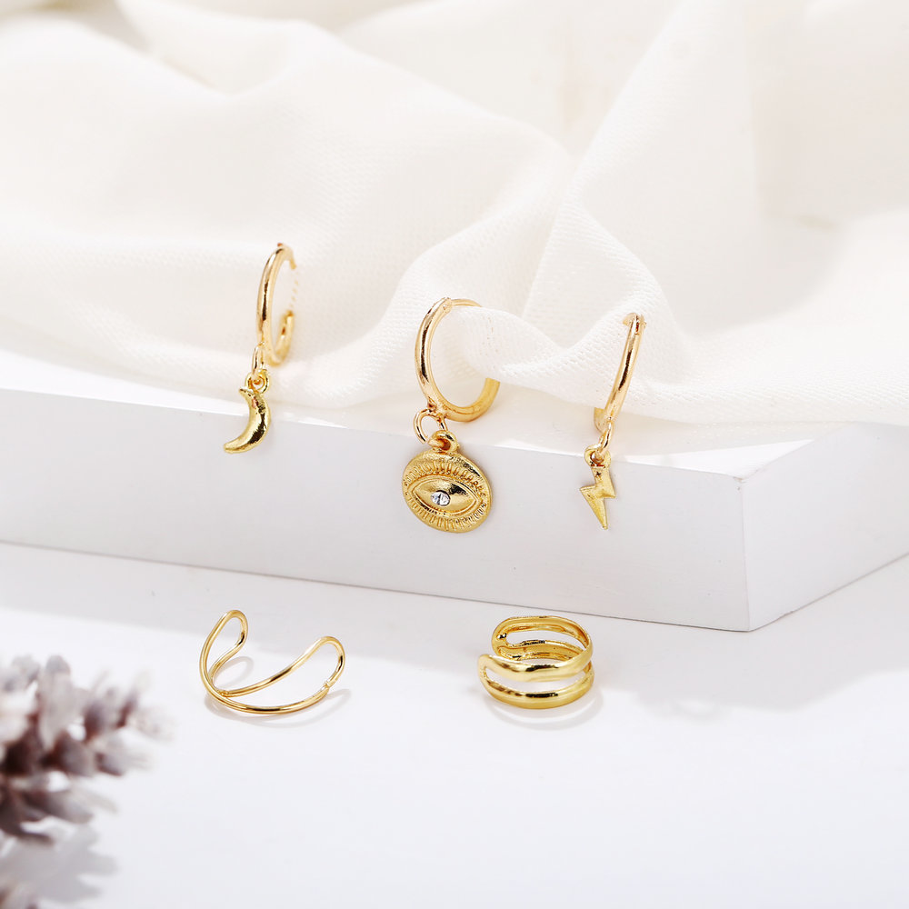 New Moon Earrings Ear Studs Ear Hoop Combination Set 5 Piezas Joyas Para Mujeres display picture 7