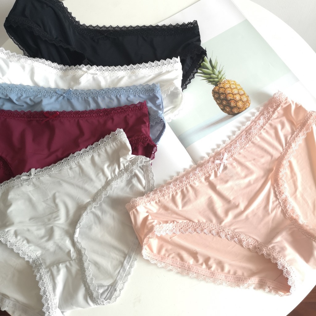 INS estilo cómodo color sólido simple cintura media estudiante ropa interior de seda de hielo verano de las Mujeres Nuevo estilo japonés Dalian caliente