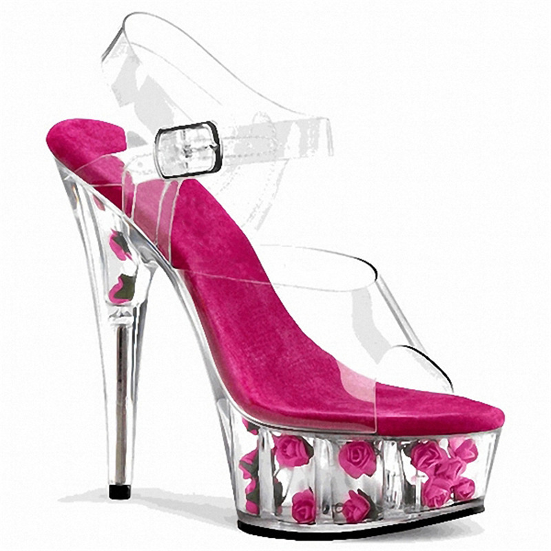 2021 verano stiletto talón plataforma zapatos de tacón alto 15cm plataforma de cristal zapatillas Ventas de Fábrica piel de cerdo estera del pie