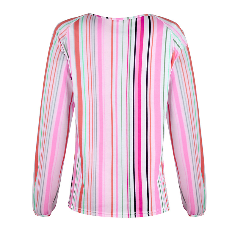women's loose V-neck striped top NSKX10134
