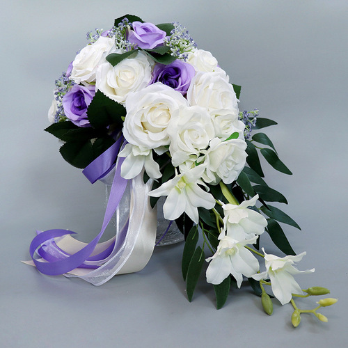 Cross-border wedding bride's water drop bouquet European style fresh white simulated rose bouquet multi-color can be customized
