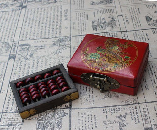 Antique 5-level beech wood abacus with flower and bird pattern wooden box, retro abacus, gift for foreigners, Chinese style gift