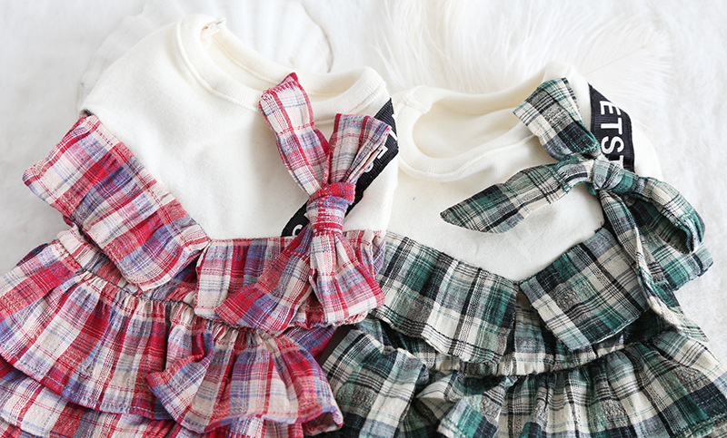 彩格口袋拼接裙