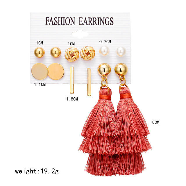 New Hot Sale Bohemian Moon Triangle Tassel Earring Set 6 Pairs wholesalepicture18